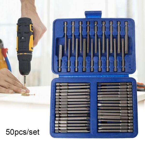 Outils à main 50pcs Outil de remplacement Alliage d'acier Accueil Torx Star Hex Matériel professionnel Sécurité Tournevis à fente Jeu d'embouts Extra LongHand T