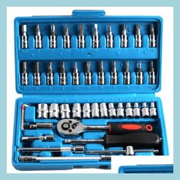 Handgereedschap Chrome Vandium 46pcs Socket Bit Tool Set Release Ratchet Handhendrandsleutel voor autoreparatie druppel levering 2022 Mobiles MO DH5PX