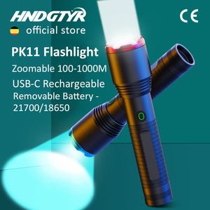 Outils à main HNDGTYR Lampe de poche ultra puissante LED Torche zoomable TypeC Rechargeable 21700 18650 Batterie Haute puissance Camping Lumière Vélo 230614