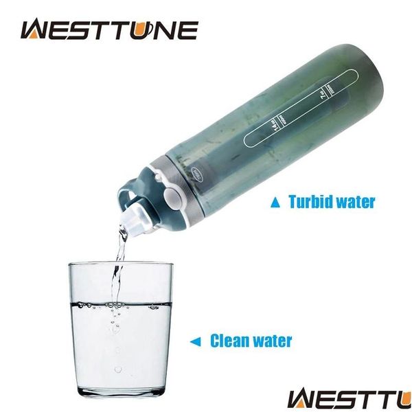 Herramientas manuales Supervivencia 750 ml Filtro de agua al aire libre botella/taza para o suministros de emergencia purificación purificador de caminata de caminata gota de entrega otqph