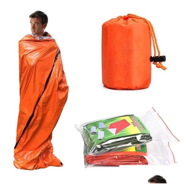 Outils à main Survie en plein air Bivy Sac de couchage d'urgence Cam Couverture thermique Mylar Équipement étanche Compact Coupe-vent Drop Livraison Sports O Otnzc