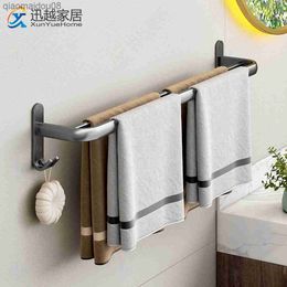 Toallero de mano 40-60CM Barra de doble barra Colgador de pared con ganchos Pistola Gris Ducha Poste Estante de aluminio Accesorios de baño L230704