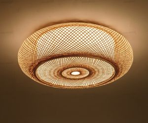 Bambou tissé en osier en osier rotin rond Lantern Shade plafonnier luminaire rustique asiatique japonais plafon lampe de chambre à coucher llfa llfa