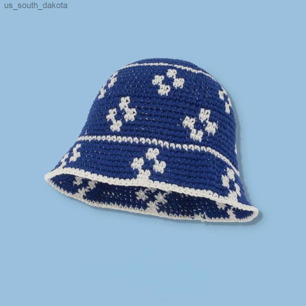 Sombreros de cubo de ganchillo de hilo de algodón tejido a mano, sombrero suave para el sol para primavera y verano, sombreros de playa con flores para mujer, Bob L230523
