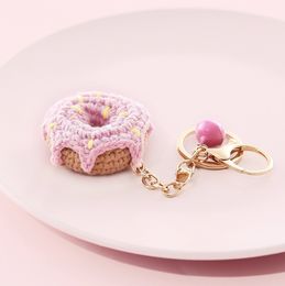 Handgeweven donut sleutelhanger schattige breien wollen bal sleutelhanger schattige tas hangtas sleutel lanyard cadeaus voor feest of vrienden