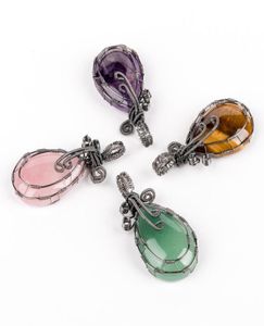 Tableau de pierre précieuse naturelle tissée en forme de pendentif créatif en cuivre Gunblack Copper Firs enveloppés Femmes rétro Collier Amethyst H98845534