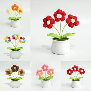 Handgeweven potornamenten Wol Simulatie Bloem Gehaakte bloemen Tafelbladdecoratie Festivalgeschenken