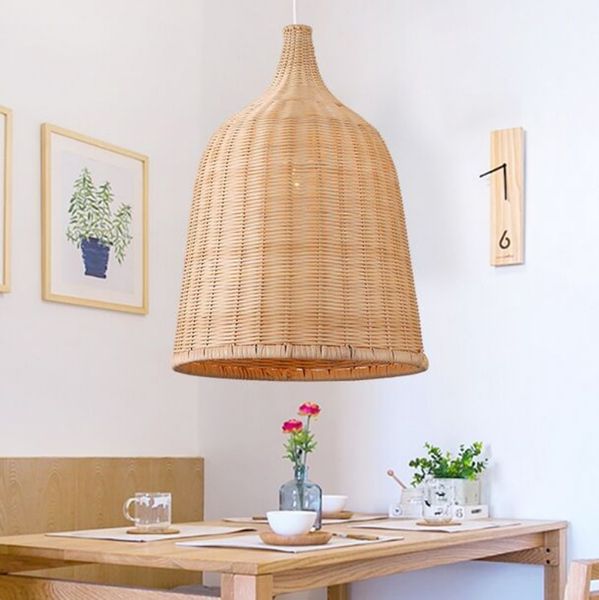 Lámpara colgante de ratán tejida a mano, lámpara colgante de estilo japonés E27 para restaurante, dormitorio, lámparas industriales de arte rústico, LED creativo MYY