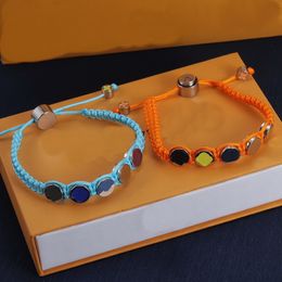 Bracelet à chaîne en corde de soie tissée à la main, fait à la main, créativité personnalisée européenne et américaine, émail coloré arc-en-ciel, créateur de bijoux de couple pour femmes, bracelet à breloques