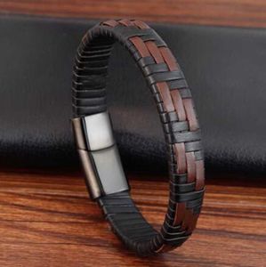 Bracelet pour hommes classique de style simple tissé à la main Bracelet en cuir à boucle magnétique en métal de haute qualité cadeau Q0719