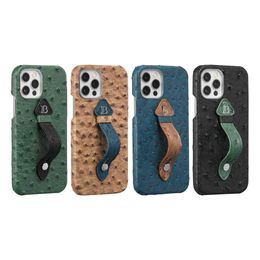 Handpolsriemstandaard struisvogel lederen hoesjes voor iPhone 14 13 11 12 Pro Max Mini XR X XS 14 plus retro pc harde schokbestendige hoes