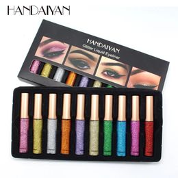 HANDAIYAN 10 ColorsBox Sombra de ojos Delineador Combinación Brillo Líquido Ojos Maquillaje Brillo Sombra de ojos Kit Shinning Eyeliner Lápiz 240123