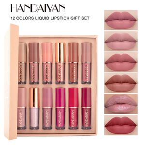 Handaiyan 12 Color Book Style Lip Gloss Set Matte Liquid Lipstick Pearlescent Long-lasting Smudgeproof Waterproof Anti-stick Cup Ultra Chic Lips Makeup