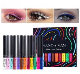 Handaiyan 12 Kleurrijke Eyeliner Set Mat Sneldrogend Eenvoudig te dragen Langdurige Zonder Smudging Make-up Eyeliners
