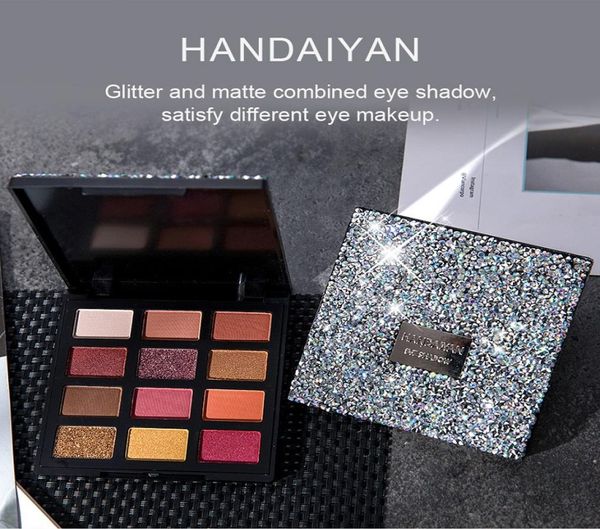 Handaiyan 12 Color Matte Shining Eyeshadow Palette Makeup paillement pigment palette d'ombre à paupières imperméable Cosmetics MakeUp6445761