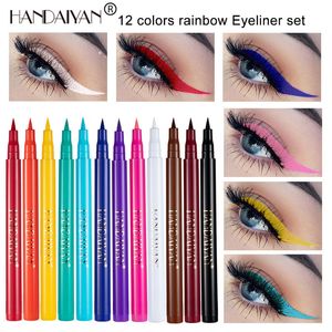 Handaiyan 12 kleuren matte vloeibare eyeliner potlood set waterdichte regenboog snoep kleur oogvoering