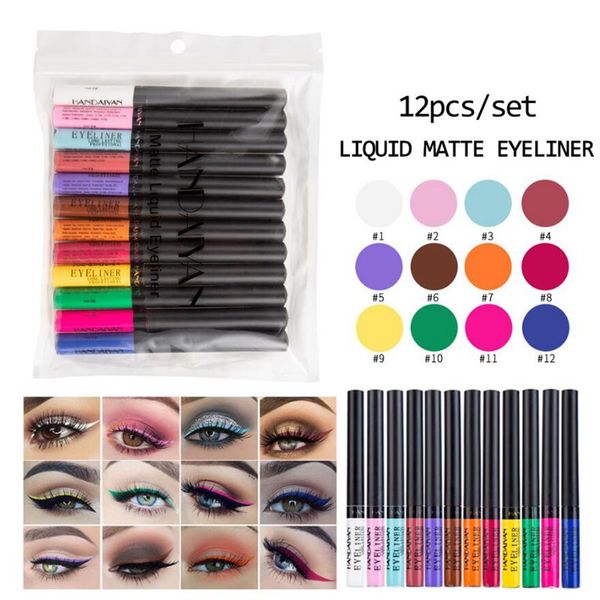 HANDAIYAN 12 Color Mate Eyeliner kit Maquillaje Impermeable Fácil de usar Larga duración Sexy Color encantador 20 set/lote DHL