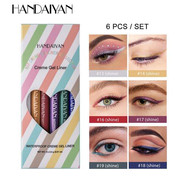 HANDAIYAN 6 colores delineadores de ojos de larga duración lápiz impermeable sin manchas moda ultrafino delineador de ojos Gel pluma maquillaje cosméticos