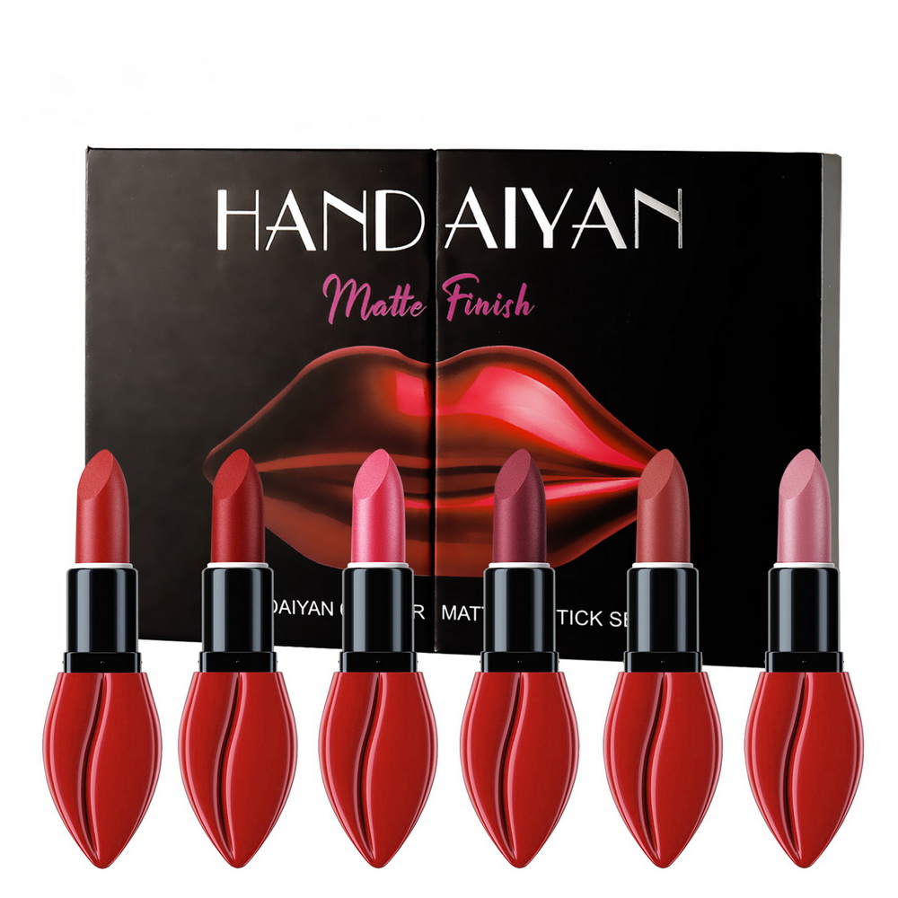 Handaiyan 6 mattes Lippenstift-Set Hot Shades Matte Finish Lip Stick Kit Moisturizer Wasserdichtes, langlebiges Lippen-Make-up