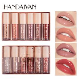 Handaiyan 6 pièces/ensemble brillant à lèvres Sexy dodu paillettes cristal gelée rouge nu rouge à lèvres liquide étanche hydrater huile brillant à lèvres maquillage