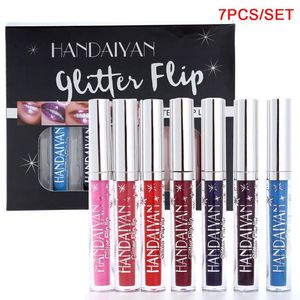 Handaiyan 7 kleuren sticks non-stick cup flash lipgloss glanzende lip glanst vloeibare lippenstift geschenkdoos schoonheid make-up gereedschap gratis schip 3 set