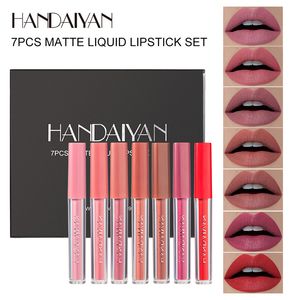 HANDAIYAN 7 Pz/set Opaco Lip Gloss Rossetto Liquido Opaco Rossetto A Lunga Durata Donne Rosso Nude Lip Tint Set di Cosmetici