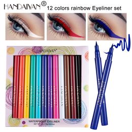 Handaiyan kleur eyeliner kit 12 kleuren / pack mat waterdichte vloeibare kleurrijke oogliner potlood set make-up cosmetica lang-blijvend