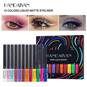 Handaiyan gekleurde vloeibare eyeliner set regenboog eyeliners sets 12 kleuren sneldrogend gemakkelijk te dragen ogen make-up