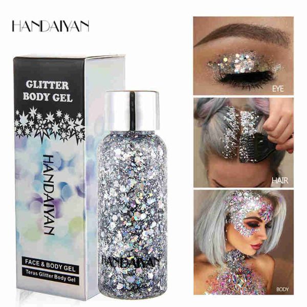 HANDAIYAN Eye Glitter Nail Cheveux Corps Visage Glitter Gel Art Flash Coeur Lâche Paillettes Crème Festival Glitter Décoration Fête Festival