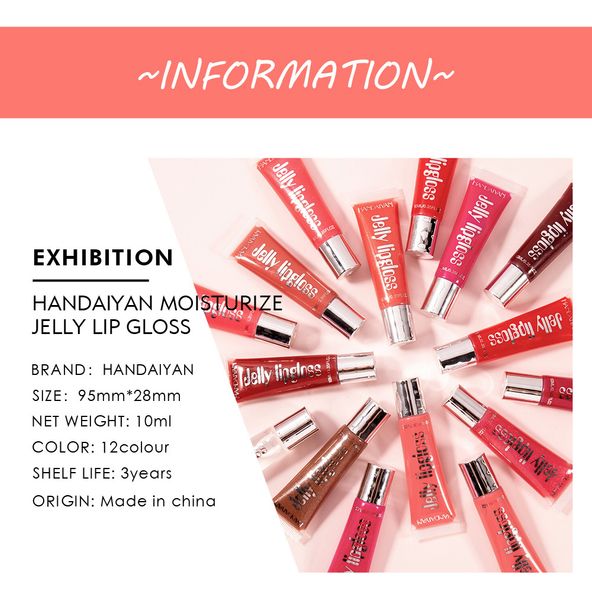 HANDAIYAN gelée brillant à lèvres hydratant brillant paillettes liquide rouge à lèvres clair lipgloss beauté cosmétiques teinte des lèvres