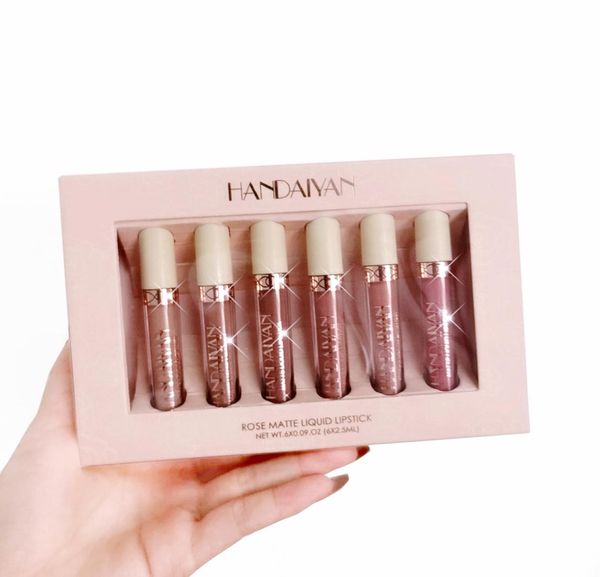 Handaiyan Lip Gloss 6pcs Box Velvet Matte Lipstick Set Lèvres Makeup Kit de bâton nu maquille