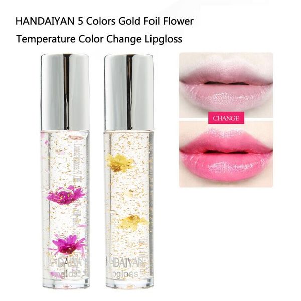 HANDAIYAN Brillo de labios Transparente Natural Barra de labios roja Temperatura Cambio de color Hidratante sedoso de larga duración Flor Jalea Lápiz labial Maquillaje