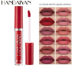 Handaiyan Lips Cosmetics Matte Velvet Lip Gloss Makeup IMPRARIA NUDO Tinte líquido Lipstick Lipstick suave Colorida Camina de lápiz labial Make Up7658384