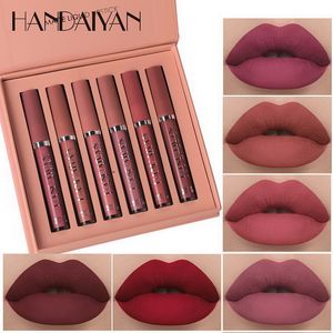Handaiyan Liquid Matte Lipstick Long Last Lipgloss Set Mett langdurige Non-stick Cup Natural Makeup Lipgloss Kit