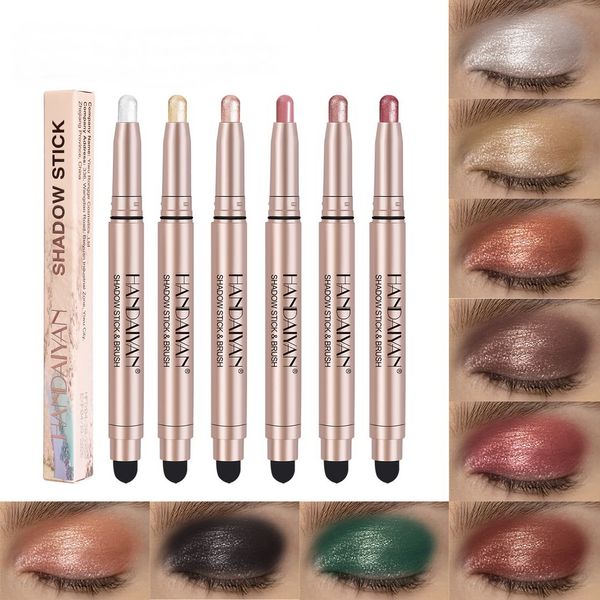 Handaiyan Matte Sheadow Stick Sweep Shadow Skeks con Sponge Brush Bisheter Metallic Shimmer Fácil de usar Lápiz de ojos de maquillaje de maquillaje de lujo de largo