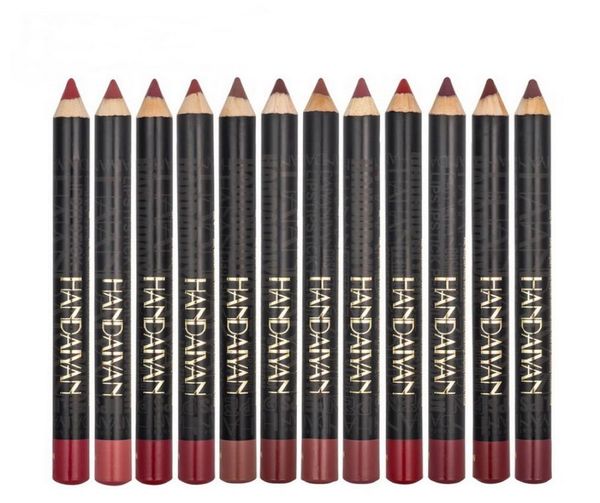 Handaiyan mate lápiz labial Liner juego de lápiz 12 labios de color kit de maquillaje no stick copa fácil de usar lápiz natural2561752