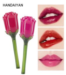 Handaiyan Rose 3D Lip gloss forme d'huile essentielle Glaze à lèvres Nutritive Crystal Water Flower Lips Gloss Conteners4988908