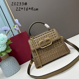 Sac à main, sac à aisselles, sac à bandoulière, sac tissé multifonctionnel, accessoires en métal en laiton vieilli rétro, sac de créateur haut de gamme 10A, joli sac cadeau pour femme 22CM 20233