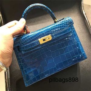 Handtas krokodil leer 7a kwaliteit tas merk mini maat wax stiksel blauwe kleur leveringl2fkbf9x
