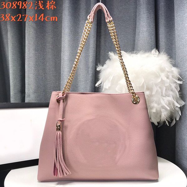 Bolso bandolera para mujer, bolsos de mano clásicos con letras en relieve, doble cadena, decoración con borlas, piel de vaca, cuero genuino, herrajes lisos