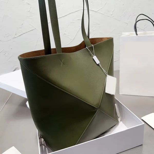 Sac à main mode sac à bandoulière en cuir véritable sacs à bandoulière grande capacité voyage Shopping fourre-tout sac à main couleur unie pliable femmes sacs à main armée vert