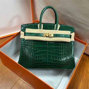 Handbag Platinum 2024 Crocodile Pinero American Bay Crocodile Sac grande capacité Bage pour femmes encre sac vert à la main en cuir authentique
