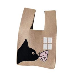 Sac à main en laine tricotée pour femmes, sac seau de Style japonais et coréen assorti avec tout, fourre-tout décontracté, boîte à déjeuner