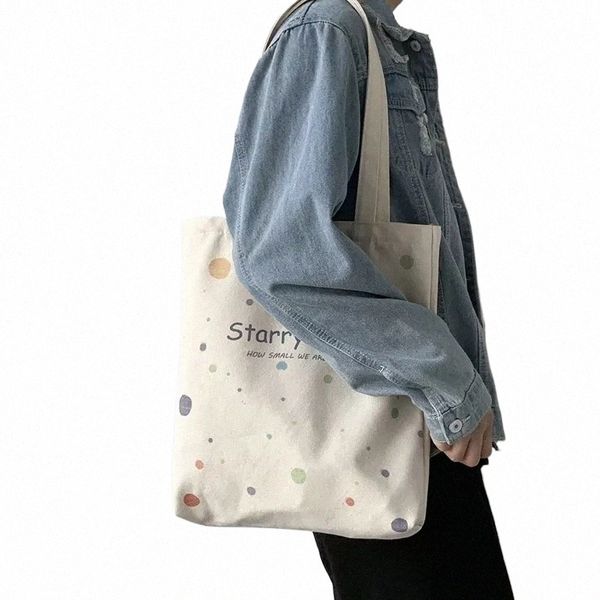 Bolso Mujer Bolso de mano Compradores Diseñador Estilo japonés Fi Gran capacidad Cielo estrellado Lienzo Bolso de hombro Bolso de mano de lona v4Ov #