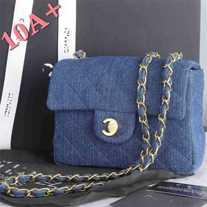 Bolsos de diseñador bag18 c Lavado Jeans Fangpangzi Mujeres Un hombro Cadena de mensajero Cuadrado rómbico Dimensiones del bolso