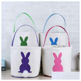 Sacs à main Oreilles de lapin de Pâques Panier Sac à main Mélange Couleur Toile Sacs d'oreille pour enfants Seau cadeau Dessin animé Lapin Carring Oeufs Paniers Drop Deli Dh6Wa