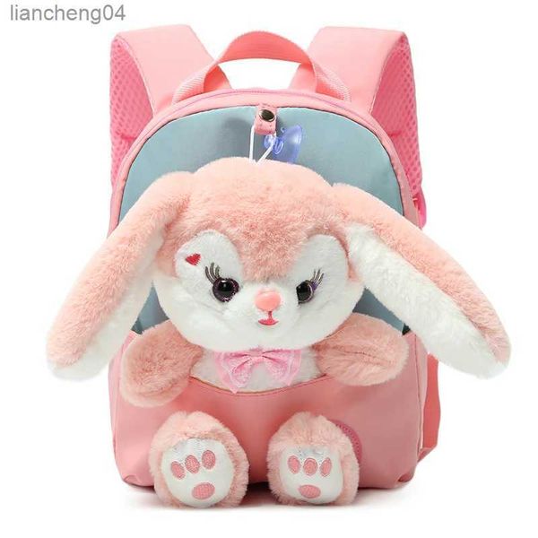 Sacs à main en peluche 3D lapin sac à dos pour garçons filles enfants enfants cartable mignon noeud papillon dessin animé sacs d'école maternelle préscolaire bébé sac