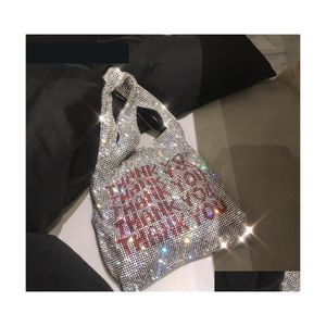 Bolsos de mano, bolsos de mano de cristal a la moda, bolsos de mano para mujer, chaleco de cubo con diamantes de imitación, bolsos con purpurina ostentosos para niñas, entrega directa Weddin Dhacm