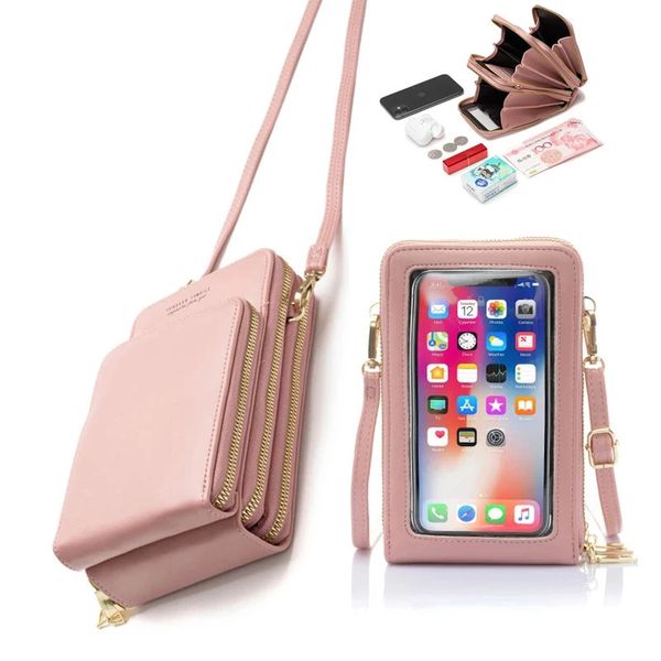 Sacs à main femmes sac femme sac à bandoulière sac de messager grande capacité miroir écran tactile sac de téléphone portable portefeuille étui à cartes 240307