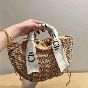 Sacs à main Femmes Raphia Sacs à bandoulière Designer Straw Basket Luxury Beach Shopping Bag Femmes Ch Lettres Sacs à main Woody Cross Body D2302232F